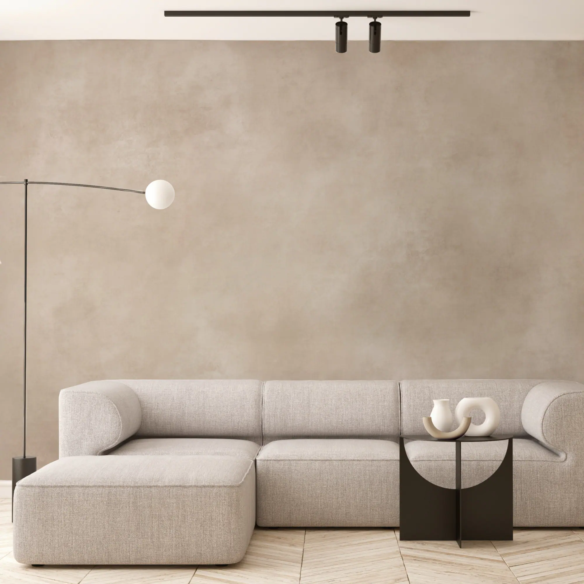 Textura de microcemento cálido con sombra de luz natural · Stylo 10