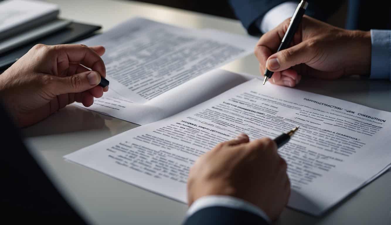 A notary public reviewing legal documents for a real estate transaction, with a focus on providing added value through expert advice and guidance