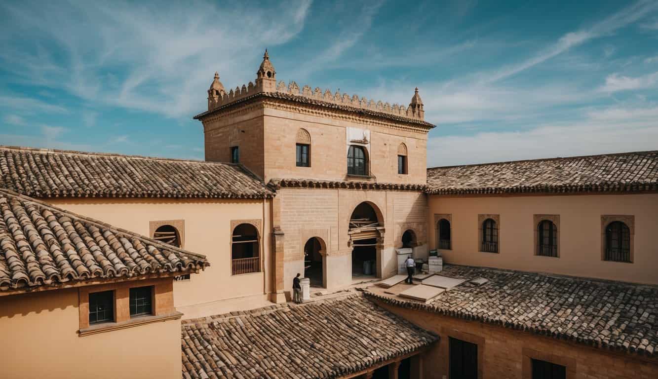 Un edificio tradicional de Córdoba en proceso de renovación con arquitectos revisando la ITE y las normativas actuales