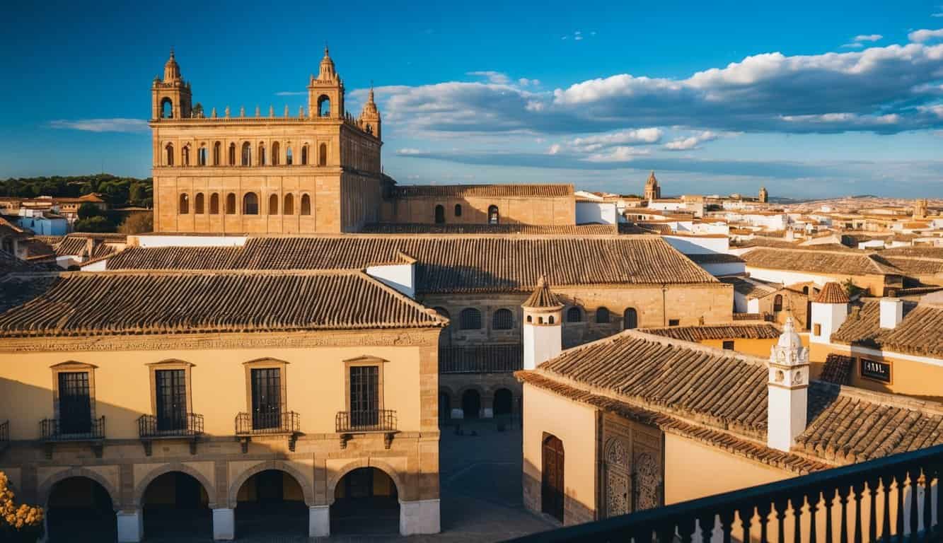 Una vista escénica de un edificio histórico en Córdoba, España, con arquitectura tradicional y una atmósfera vibrante