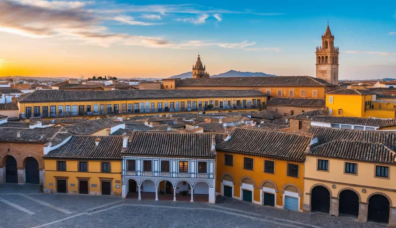 Una vista escénica de edificios históricos en Córdoba, España, con arquitectura tradicional y fachadas coloridas